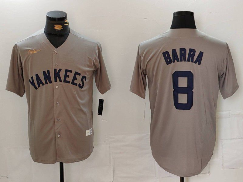 Men New York Yankees #8 Barra Grey Throwback Game 2024 Nike MLB Jersey style 814->new york yankees->MLB Jersey